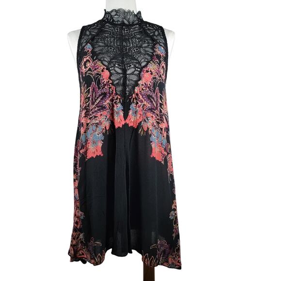 Intimately Free People Black Multi Color Lace Inset Boho Tunic Dress Sz S - Picture 1 of 9